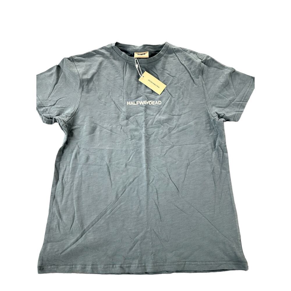 NWT HWD Halfway Dead Slate Blue Short Sleeve Slub Knit Tee Men's Size Medium